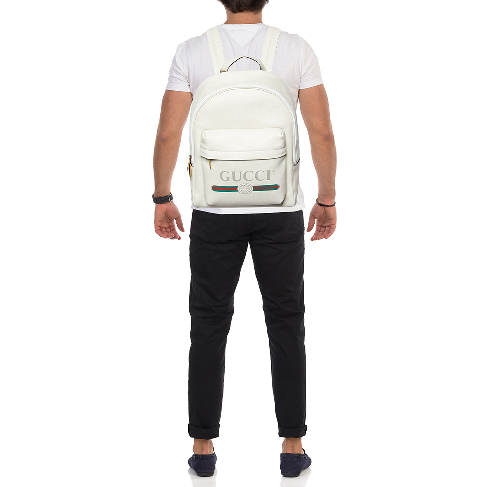 

Gucci Cream Leather Logo Print Backpack