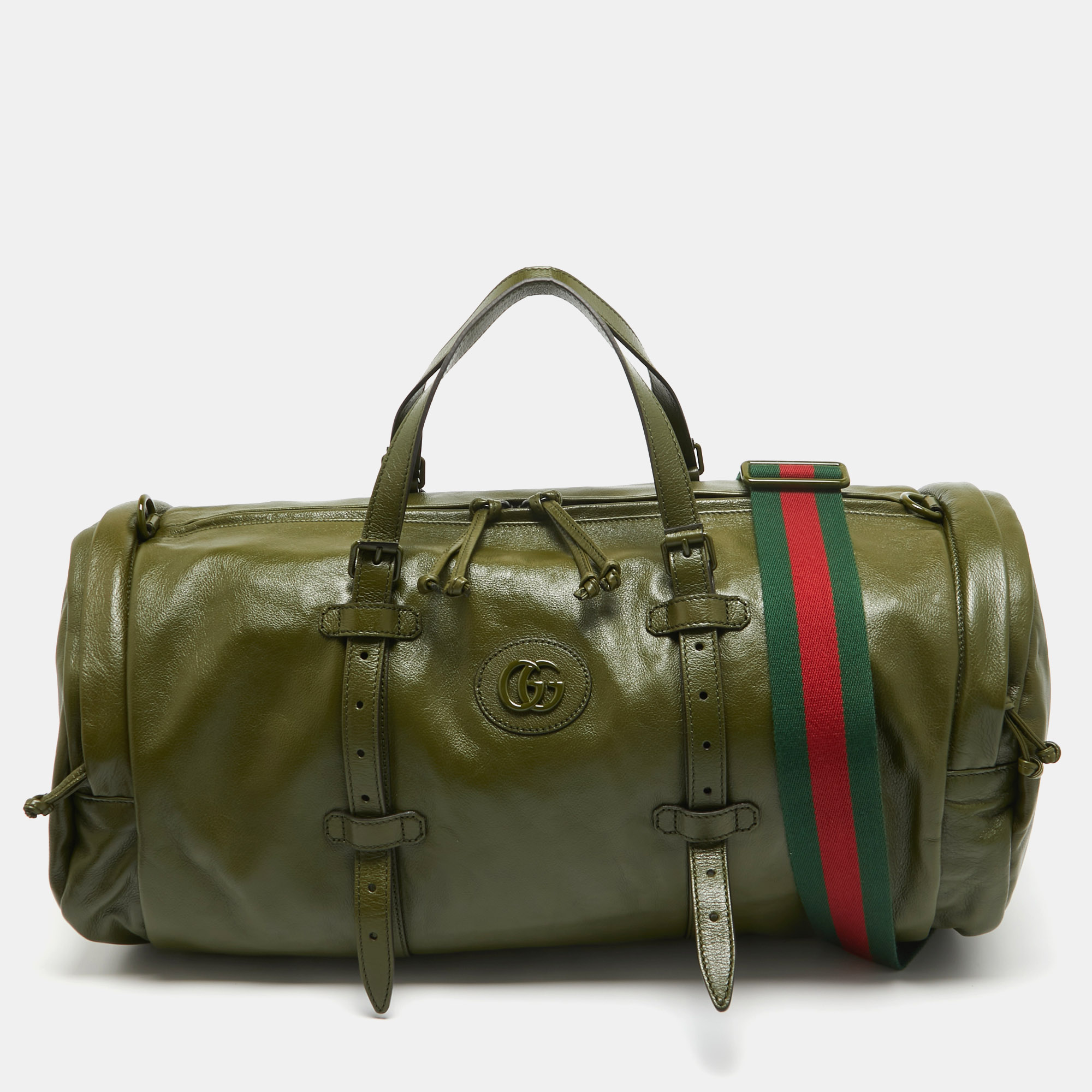 

Gucci Green Leather Large Tonal Double G Duffle Bag
