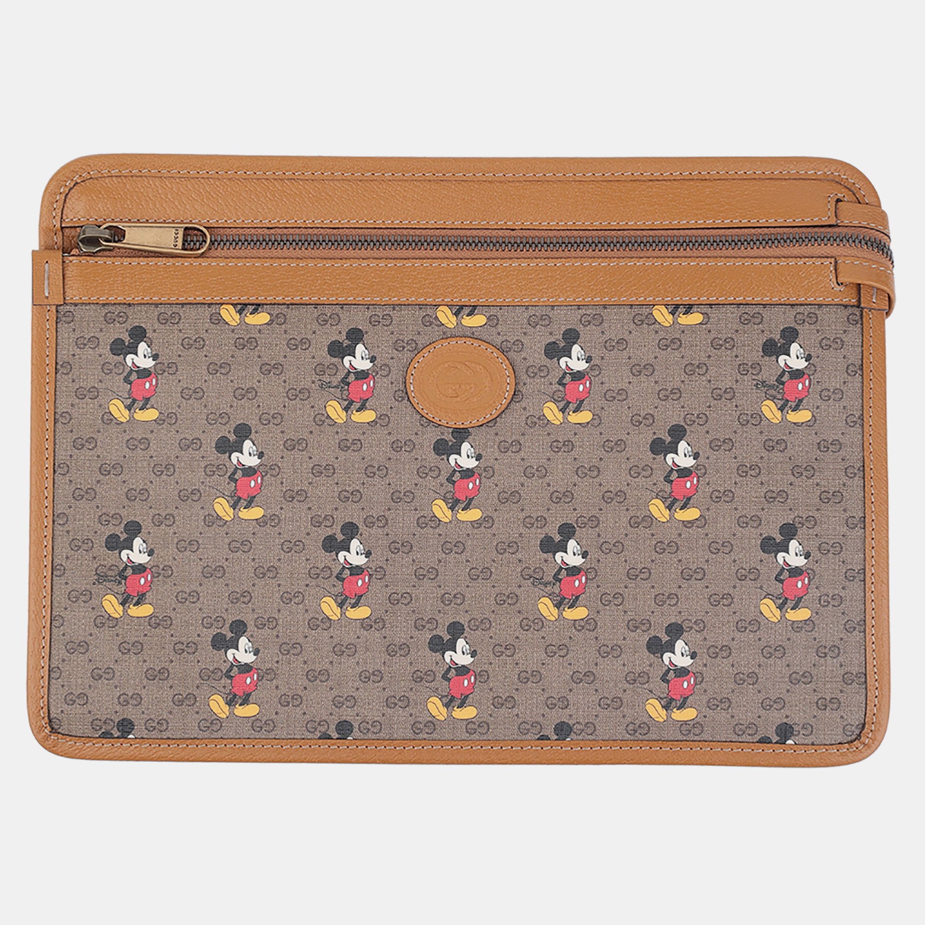Pre-owned Gucci X Disney Supreme Canvas Micky Mouse Clutch In Brown