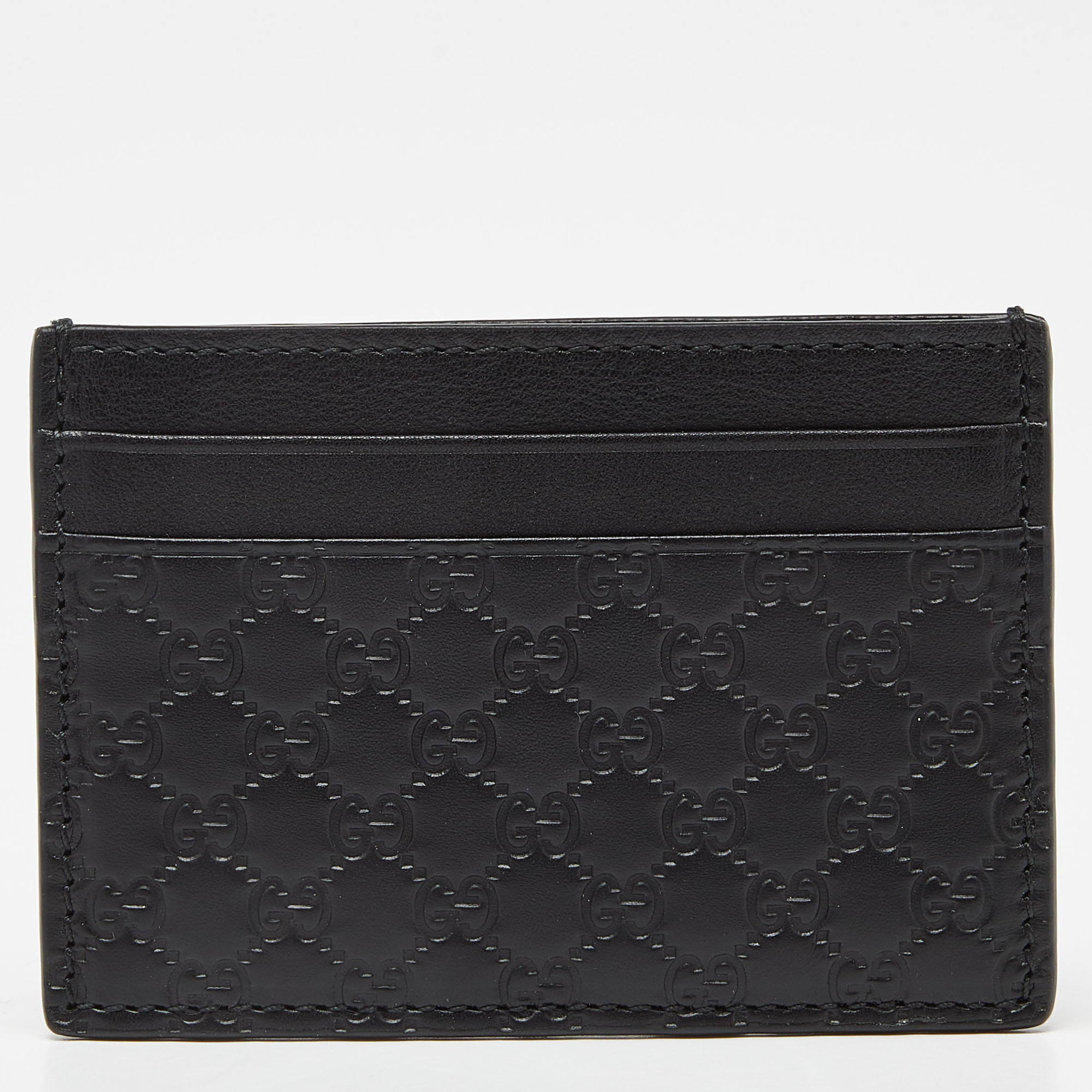 Pre-owned Gucci Black Microssima Leather Card Holder