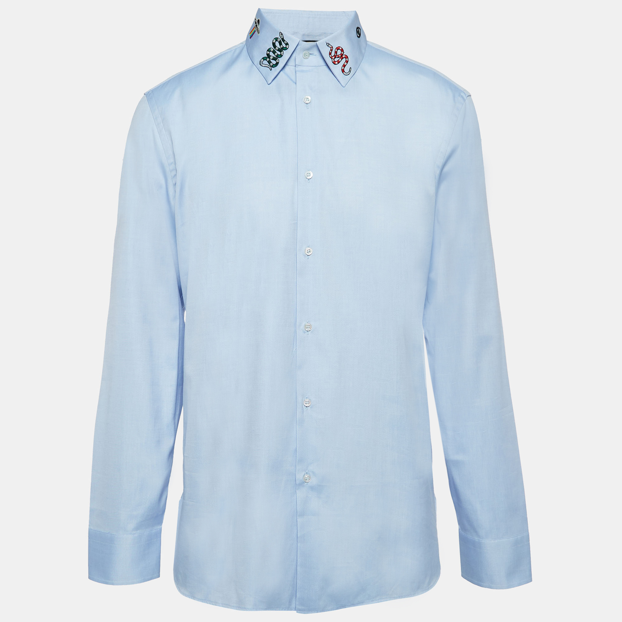 

Gucci Blue Embroidered Cotton Buttoned Up Shirt XXL