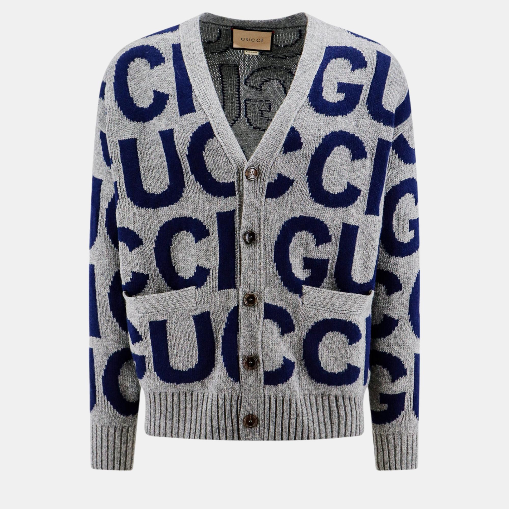 

Gucci Grey Wool All-Over Logo Cardigan