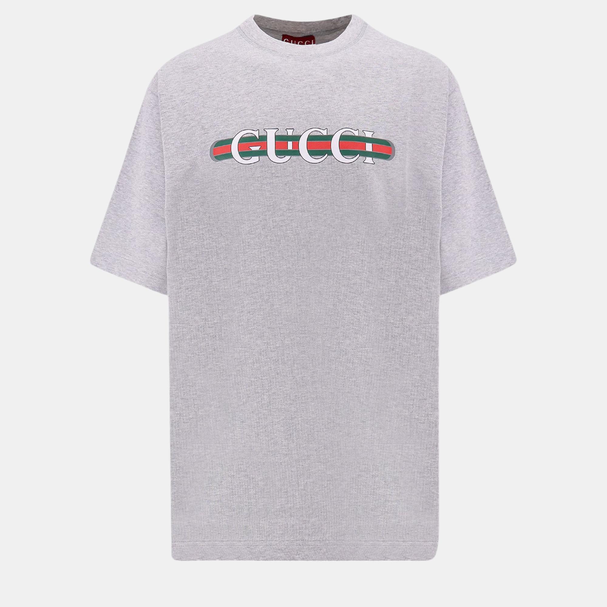 

Gucci Grey Cotton Web print T-Shirt