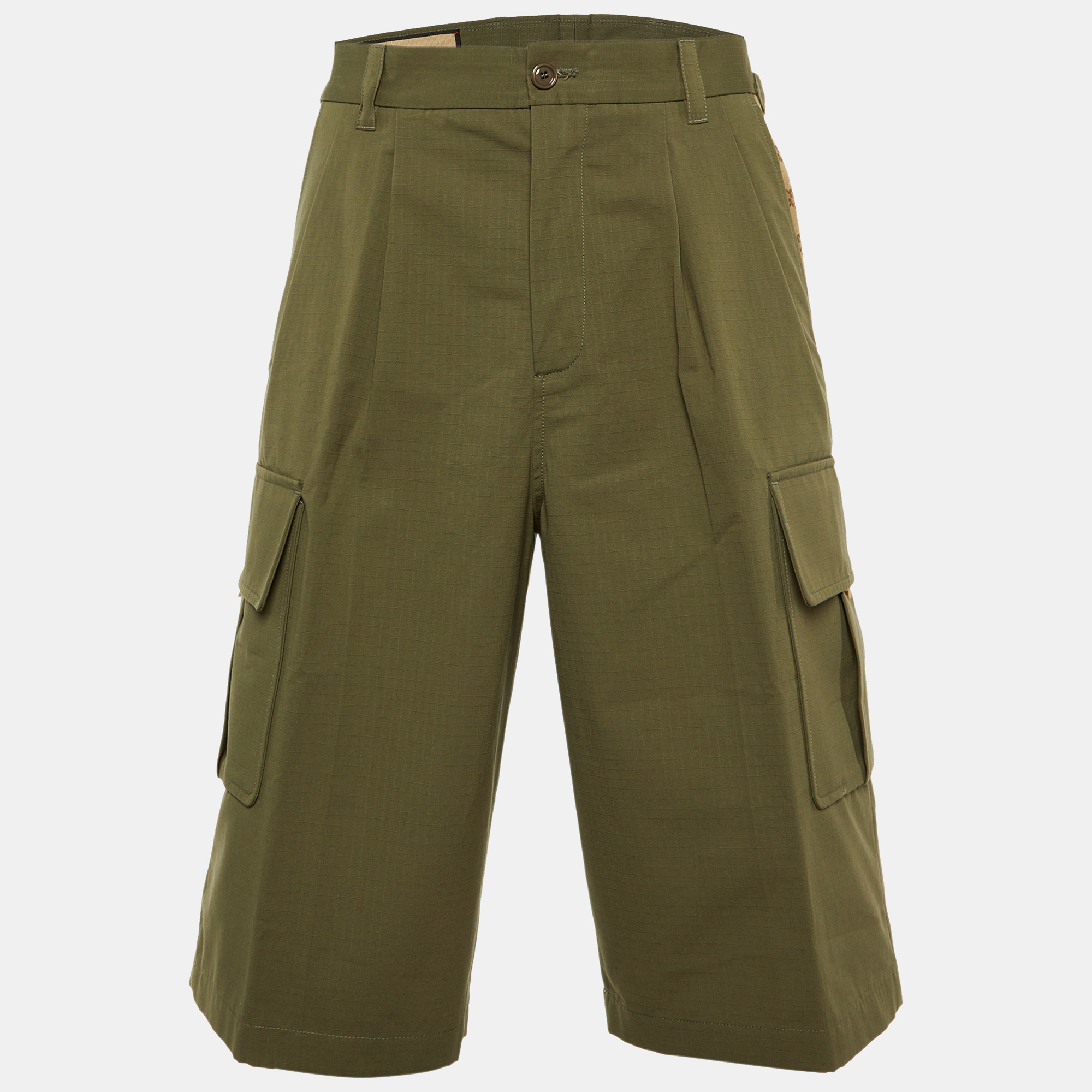 

Gucci Green Cotton GG Canvas Panelled Cargo Shorts L