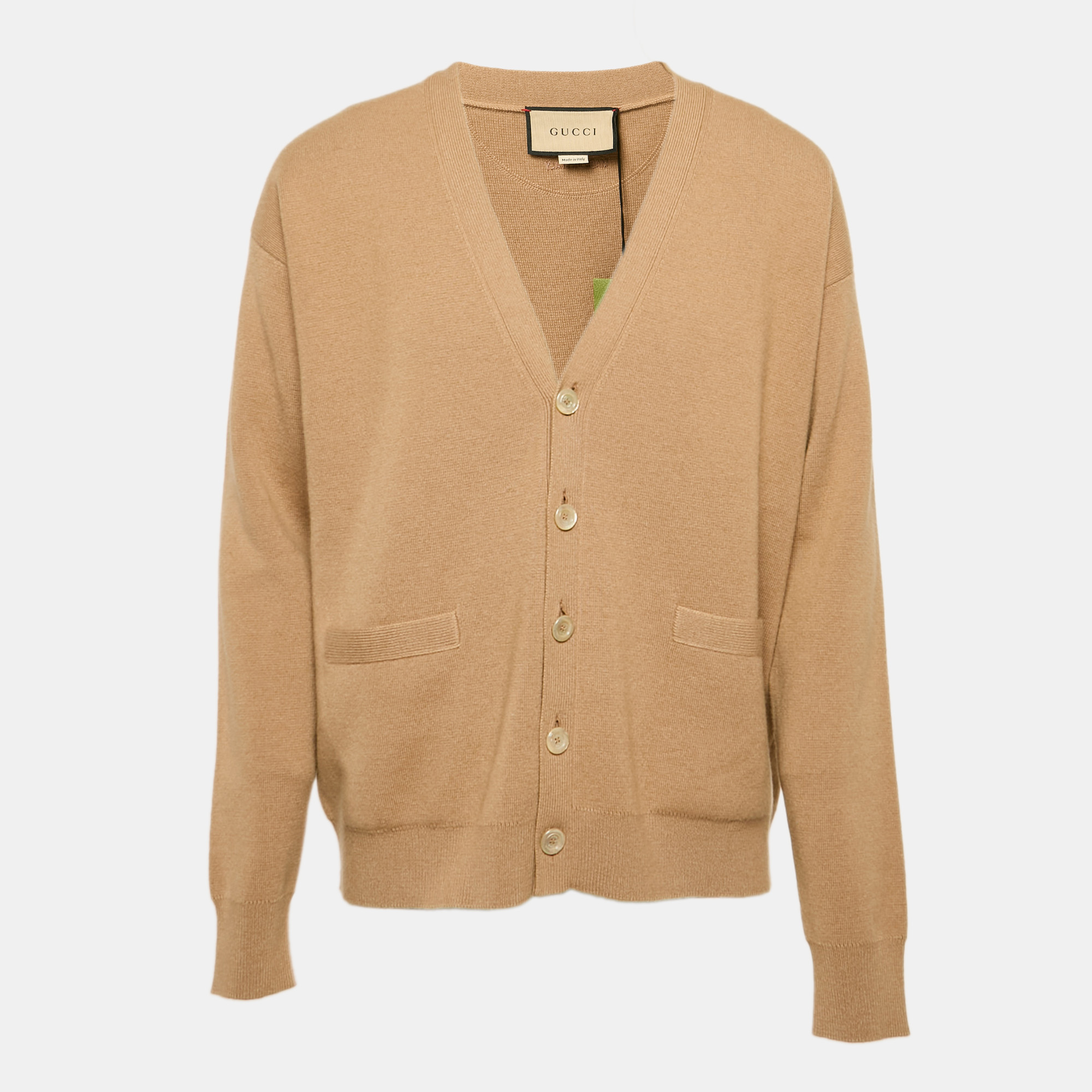 Pre-owned Gucci Camel Brown Cashmere Knit Button Front Cardigan M