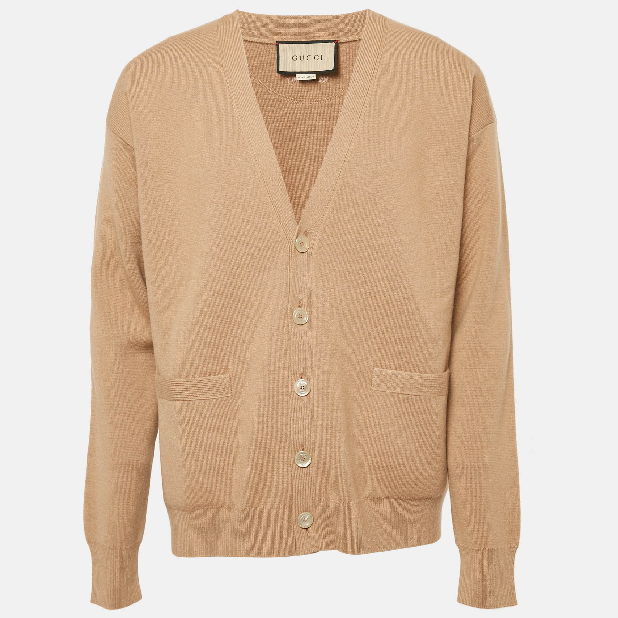 

Gucci Camel Brown Cashmere Knit Button Front Cardigan M