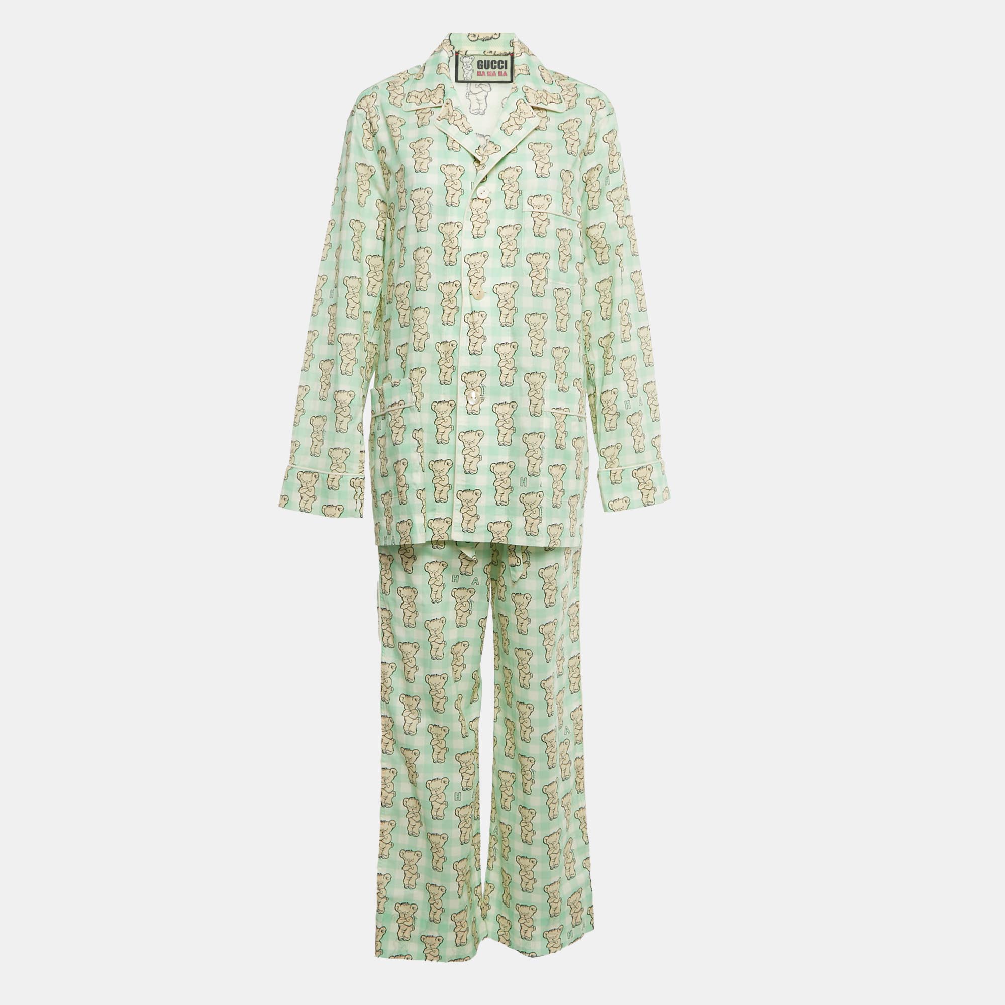 

Gucci Ha Ha Ha Green Teddy Print Cotton Pajama Set L