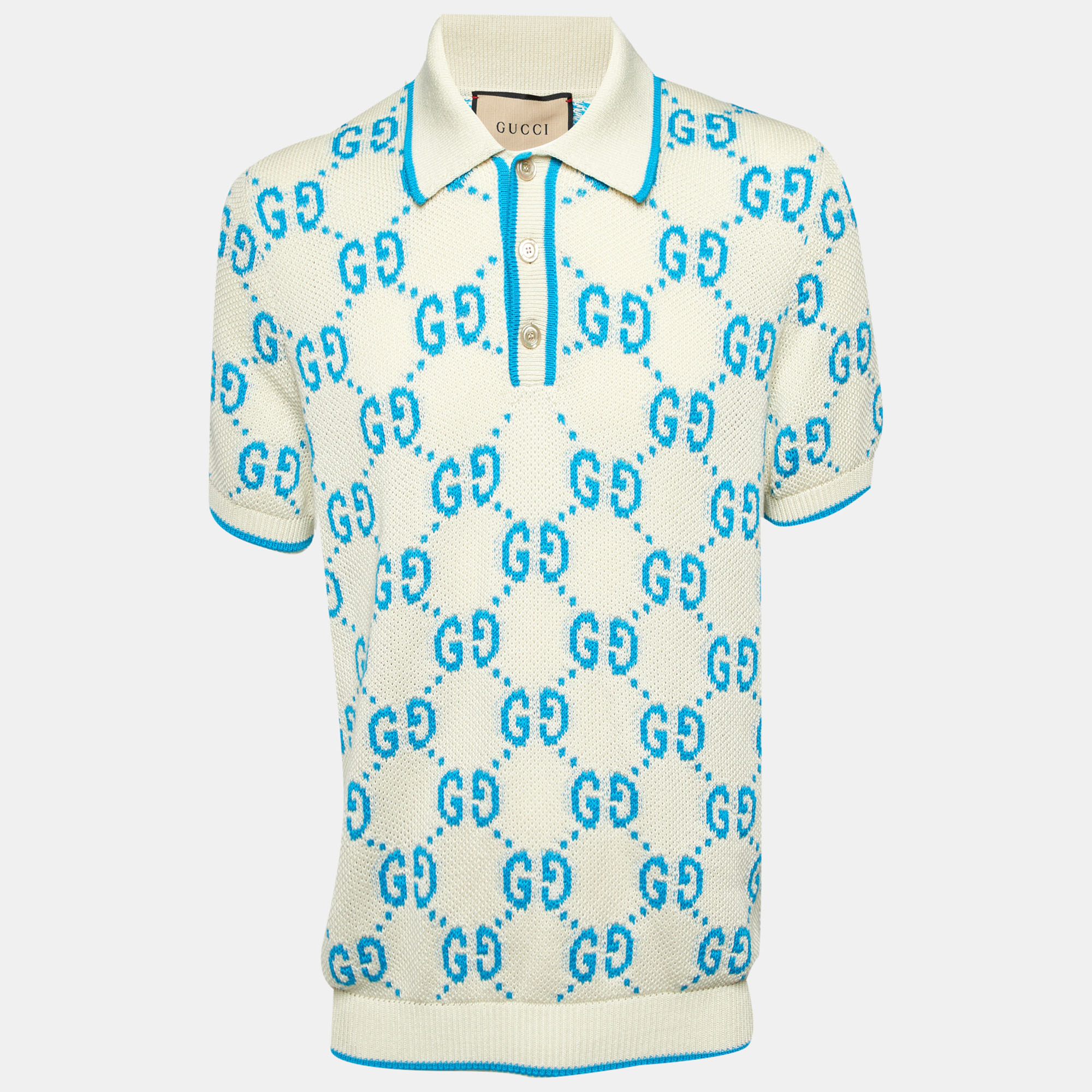 

Gucci Off White GG Cotton Knit Polo T-Shirt M