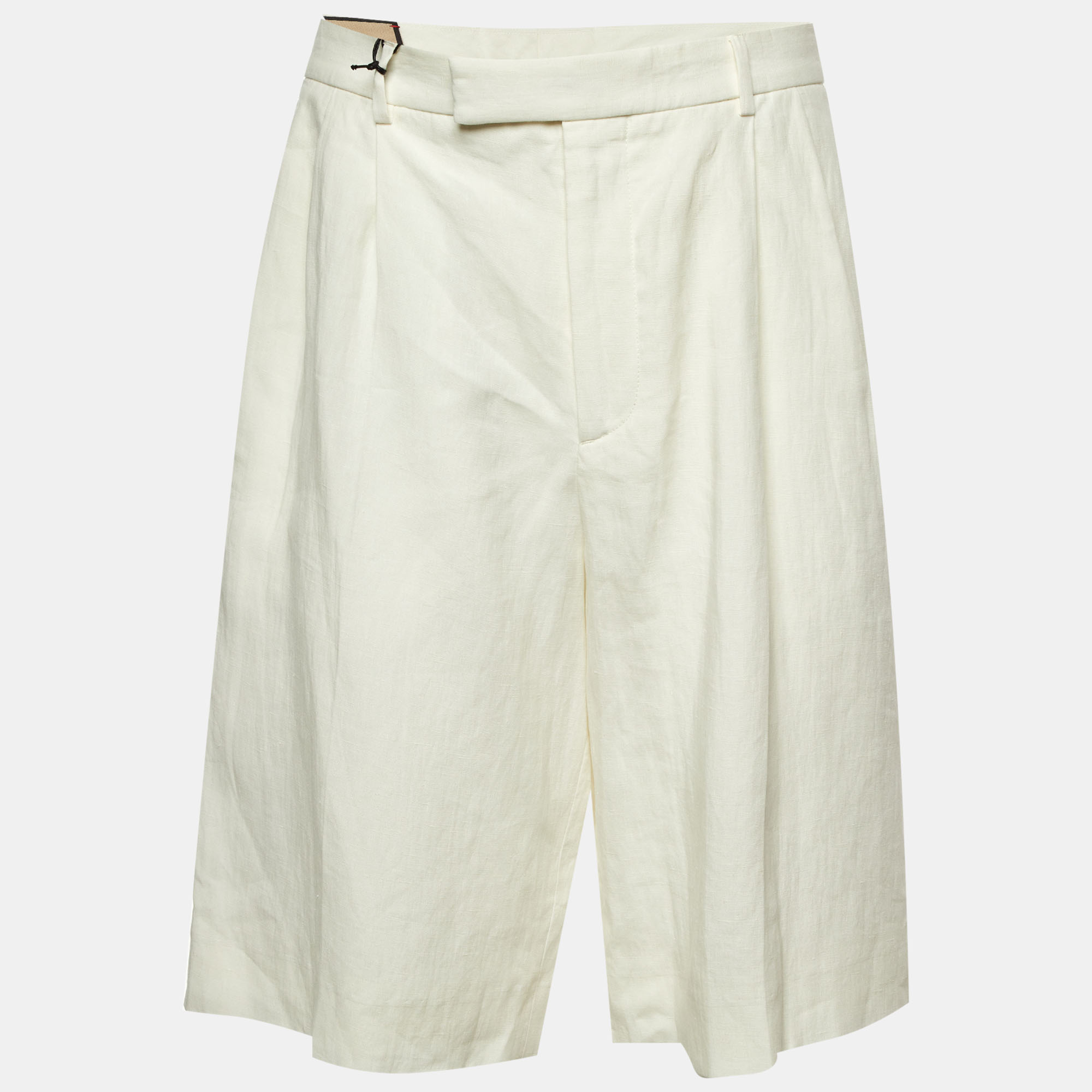 

Gucci Ivory Linen Pleated Shorts M/Waist 33", White