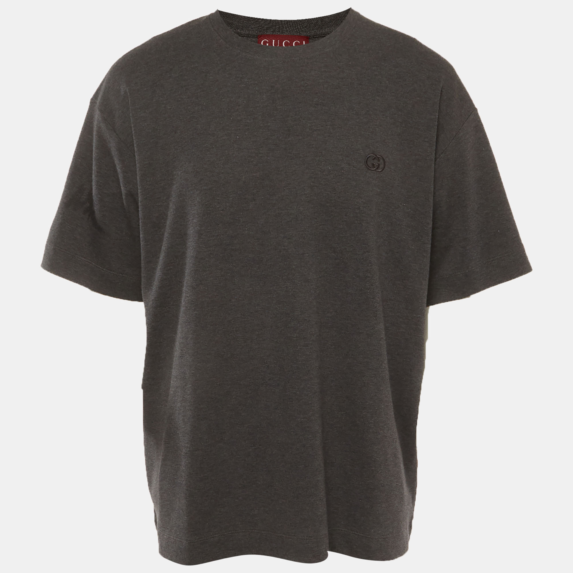 

Gucci Grey Embroidered Logo Jersey Crewneck T-Shirt XXL