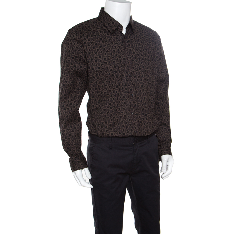 Gucci Dark Brown Leopard Printed Cotton Button Front Shirt 3XL Gucci | TLC