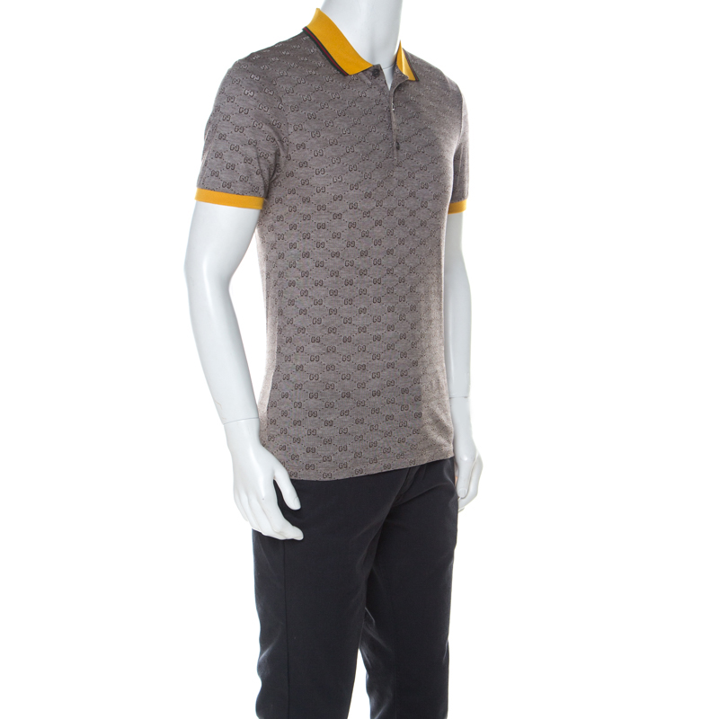 

Gucci Brown GG Print Cotton Contrast Collar Skinny Fit Polo Shirt