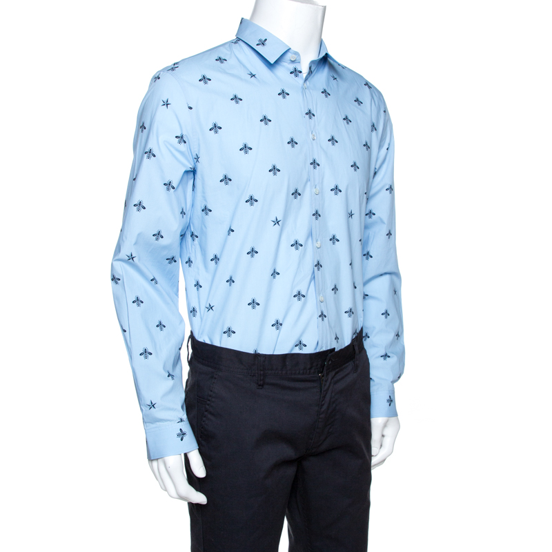 

Gucci Blue Bee & Star Print Cotton Long Sleeve Duke Shirt