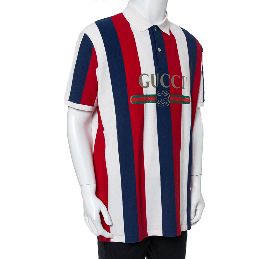 

Gucci Tri Color Cotton Stripe Logo Baiadera Polo T-Shirt, Multicolor