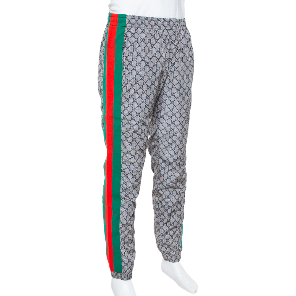 

Gucci Grey Synthetic GG Supreme Web Stripe Print Sweat Pants