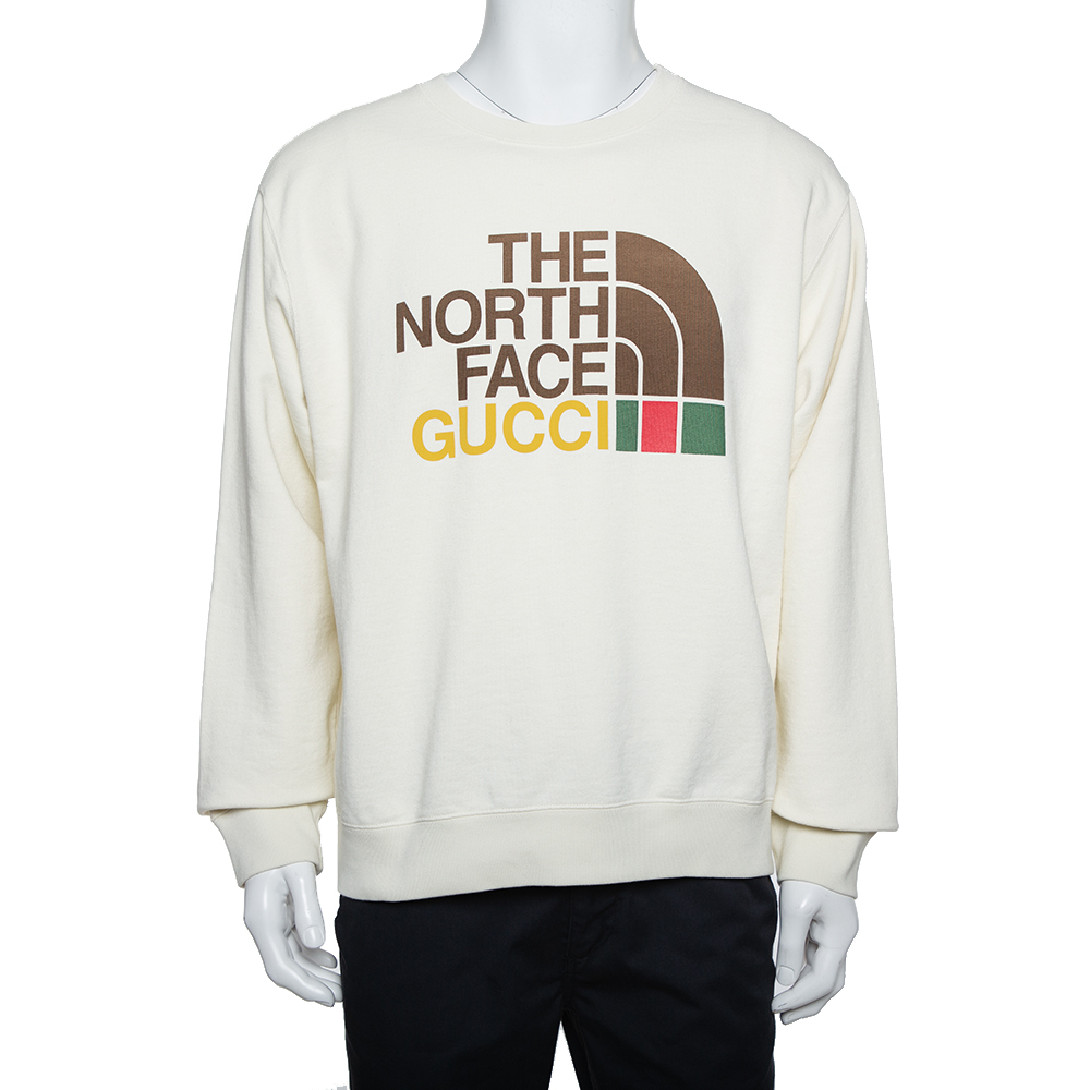 Pre-owned Gucci X The North Face Cream Cotton Logo Printed Sweatshirt M