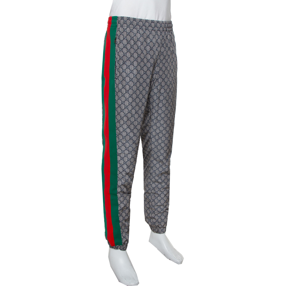 

Gucci Beige Guccissima Logo Printed Synthetic Web Stripe Detail Sweatpants