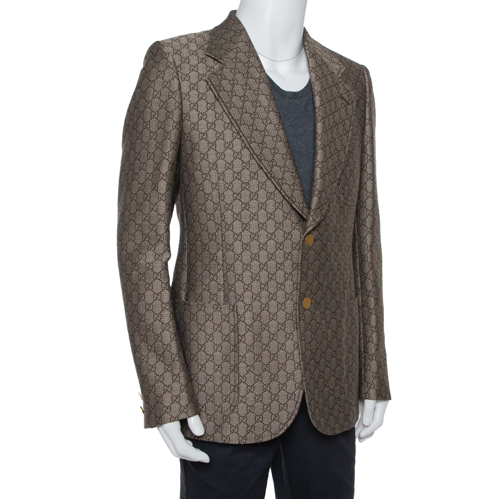 

Gucci Brown Cotton & Wool Guccissima Logo Detail Blazer