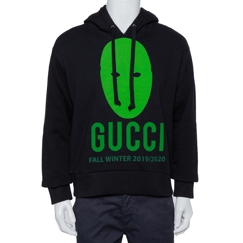 Pre-owned Gucci Black Cotton Manifesto Printed Oversized Hoodie Xs