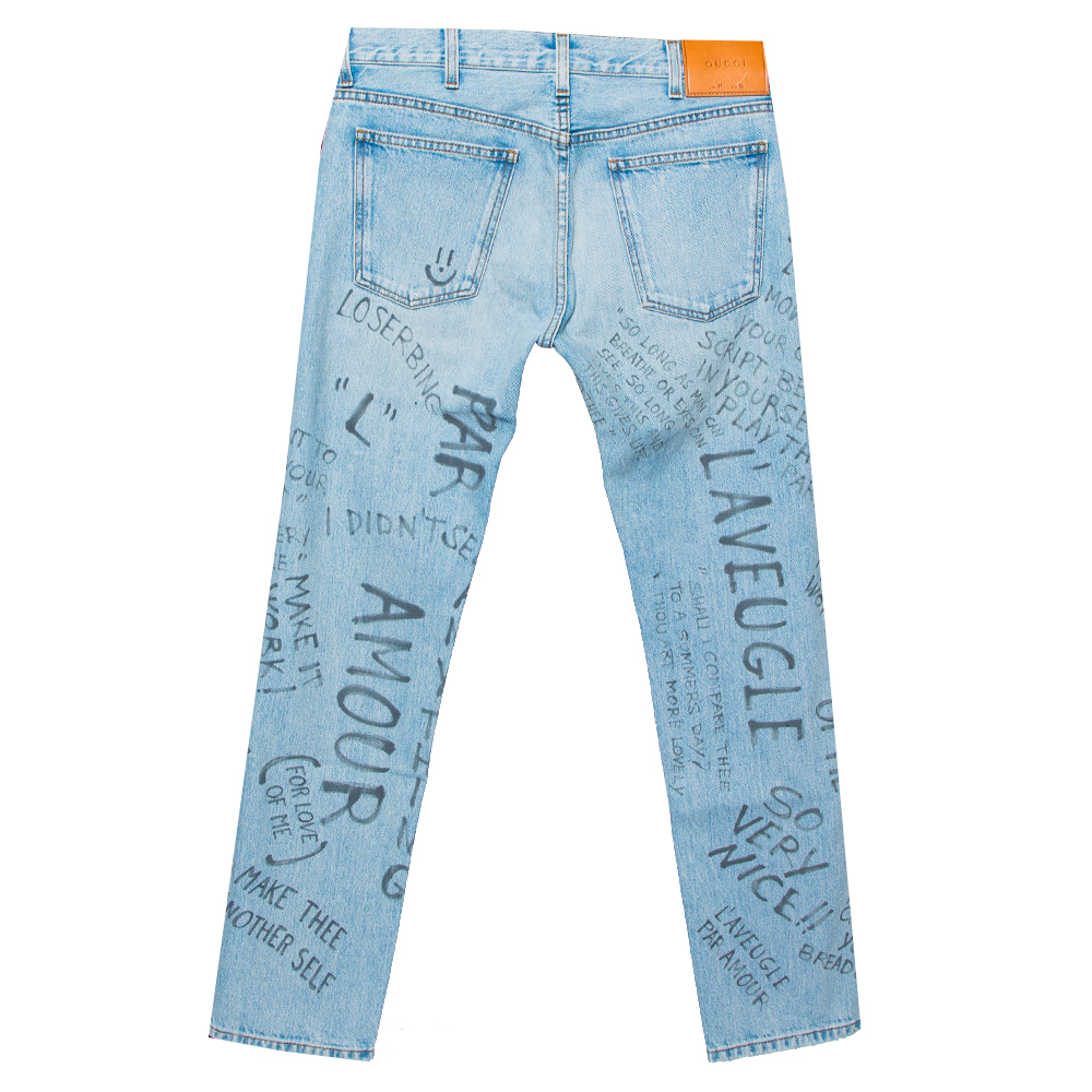 

Gucci Blue Denim Rockstud Detail Printed Jeans