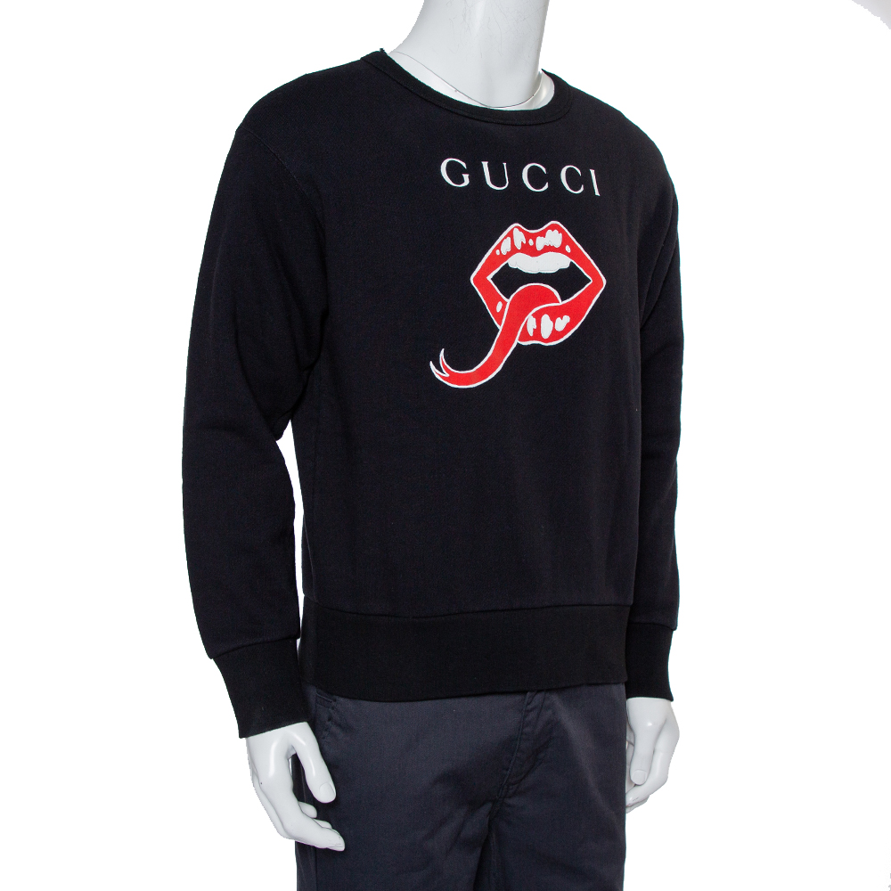 

Gucci Black Mouth Printed Cotton Oversized Crewneck Sweatshirt