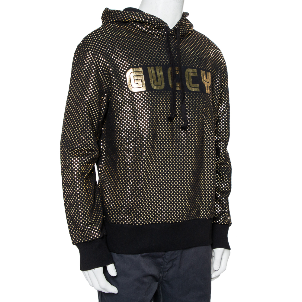 

Gucci Black Cotton Metallic Logo & Star Printed Hoodie