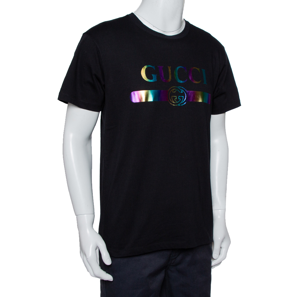 

Gucci Black Logo Printed Cotton Oversized Crewneck T-Shirt