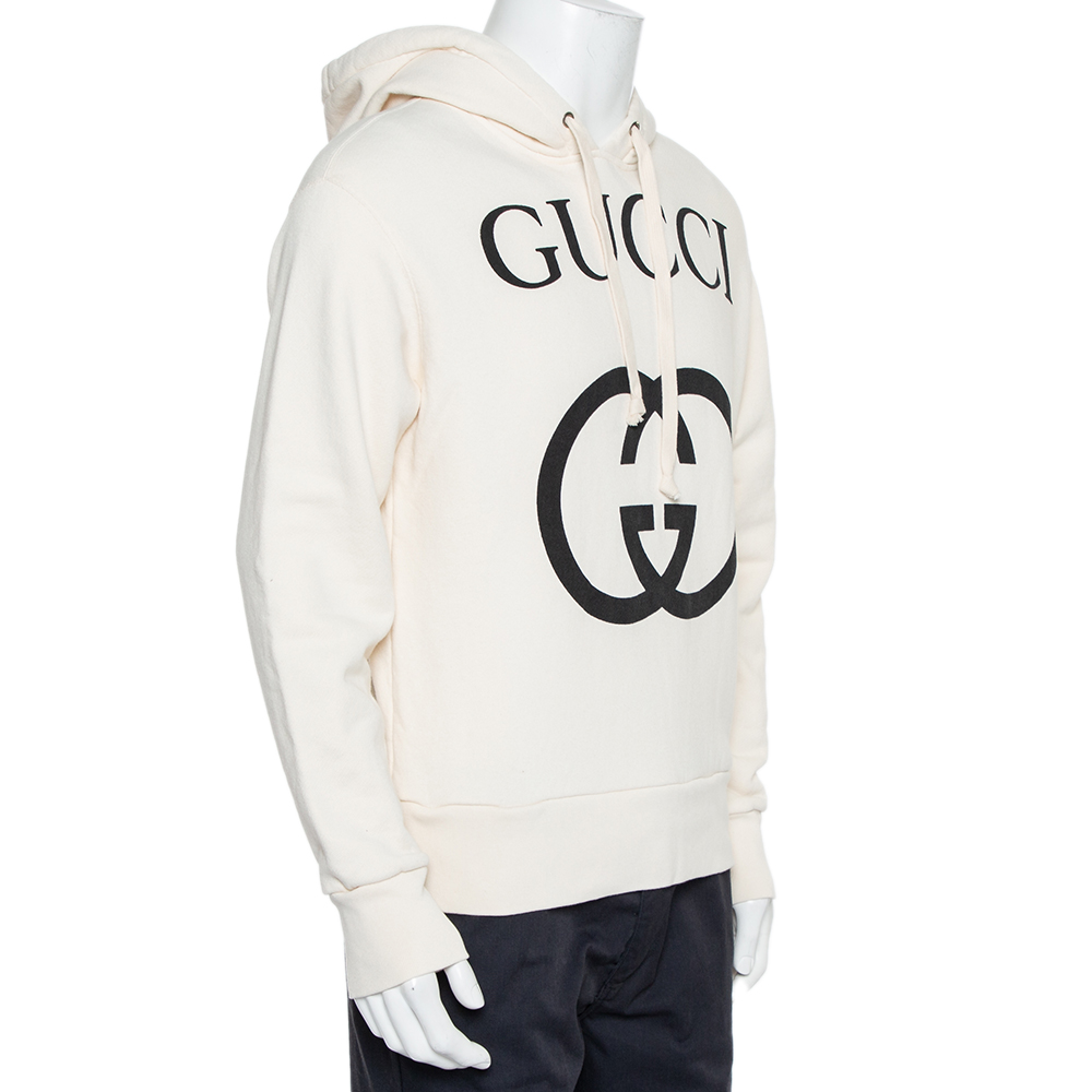 

Gucci Cream Cotton Interlocking G Print Hooded Sweatshirt