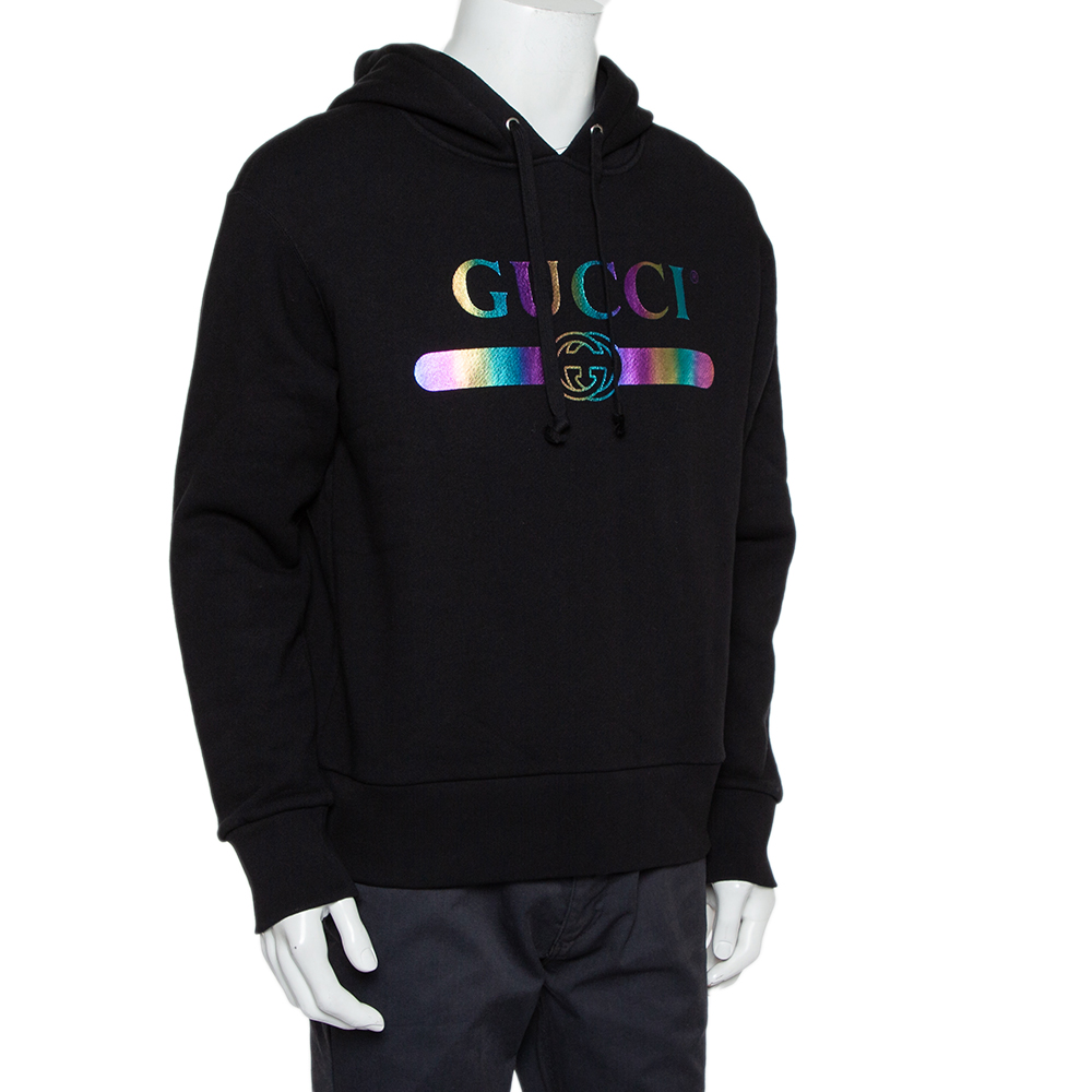 

Gucci Black Logo Print Cotton Hooded Sweatshirt