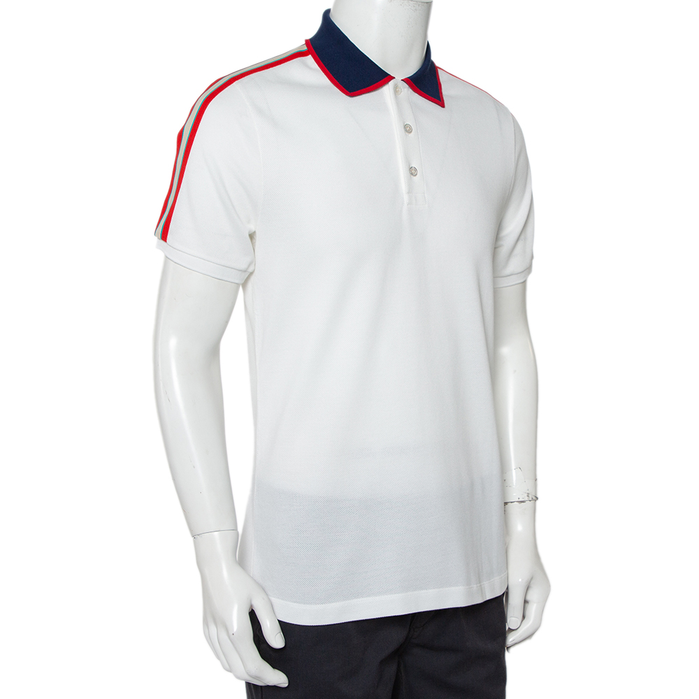 

Gucci White Honeycomb Knit Logo Detail Contrast Trim Polo T-Shirt