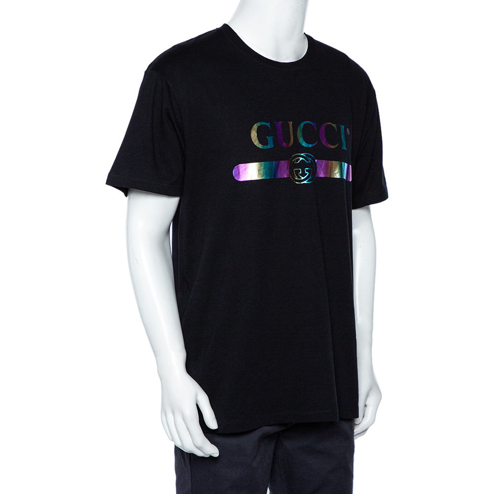 

Gucci Black Logo Printed Cotton Oversized Crewneck T-Shirt