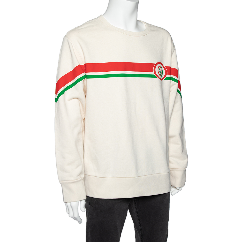 

Gucci Ivory Interlocking G Print Cotton Crew Neck Sweatshirt, White