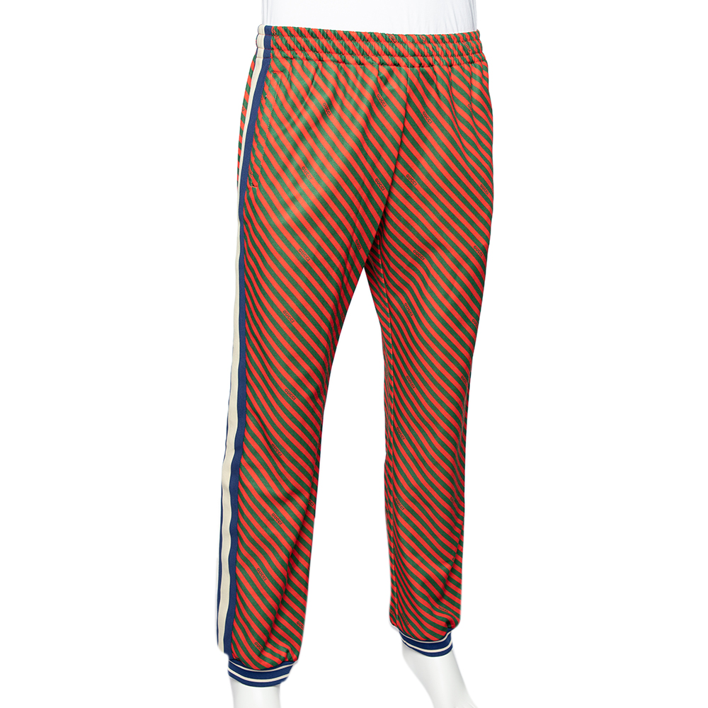 

Gucci Red & Green Diagonal Striped Technical Jersey Jogging Pants