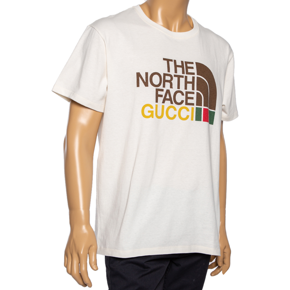 

Gucci x The North Face Cream Logo Printed Cotton Short Sleeve T-Shirt