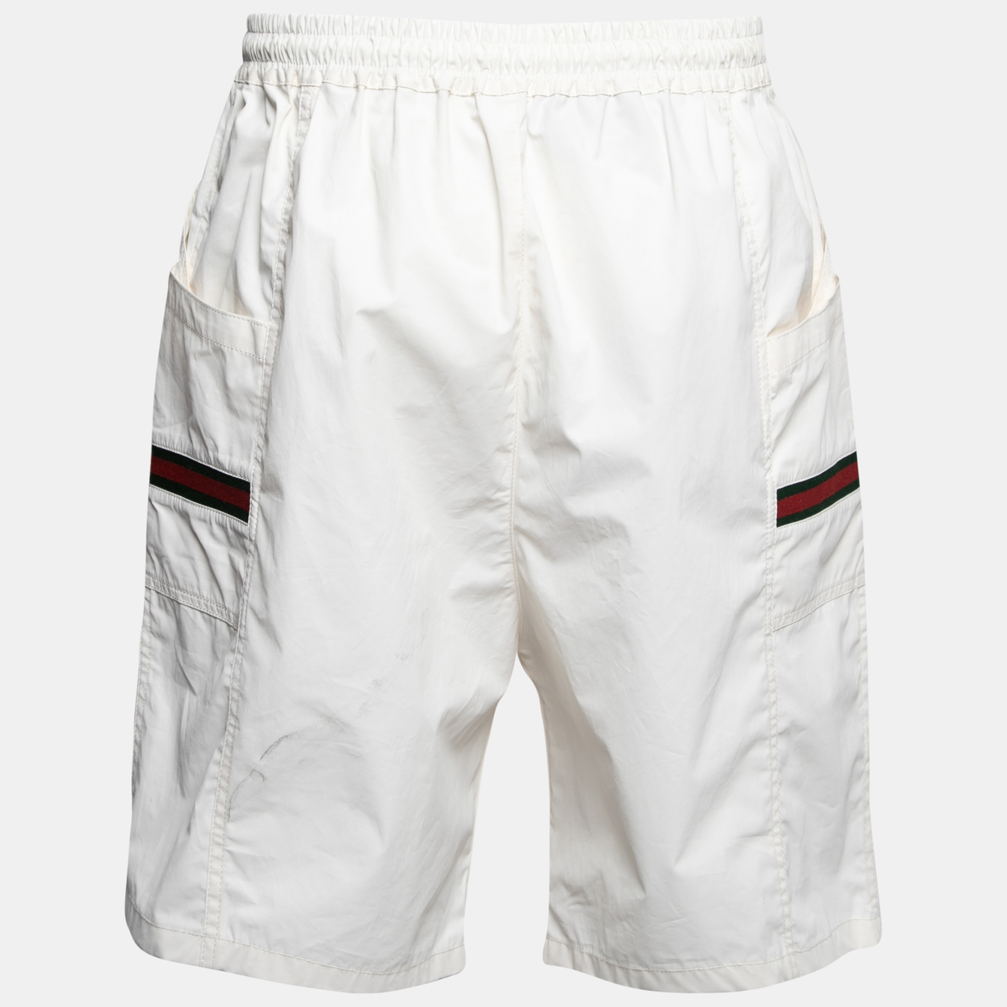 

Gucci Ivory Cotton Web Stripe Trim Detailed Shorts, White