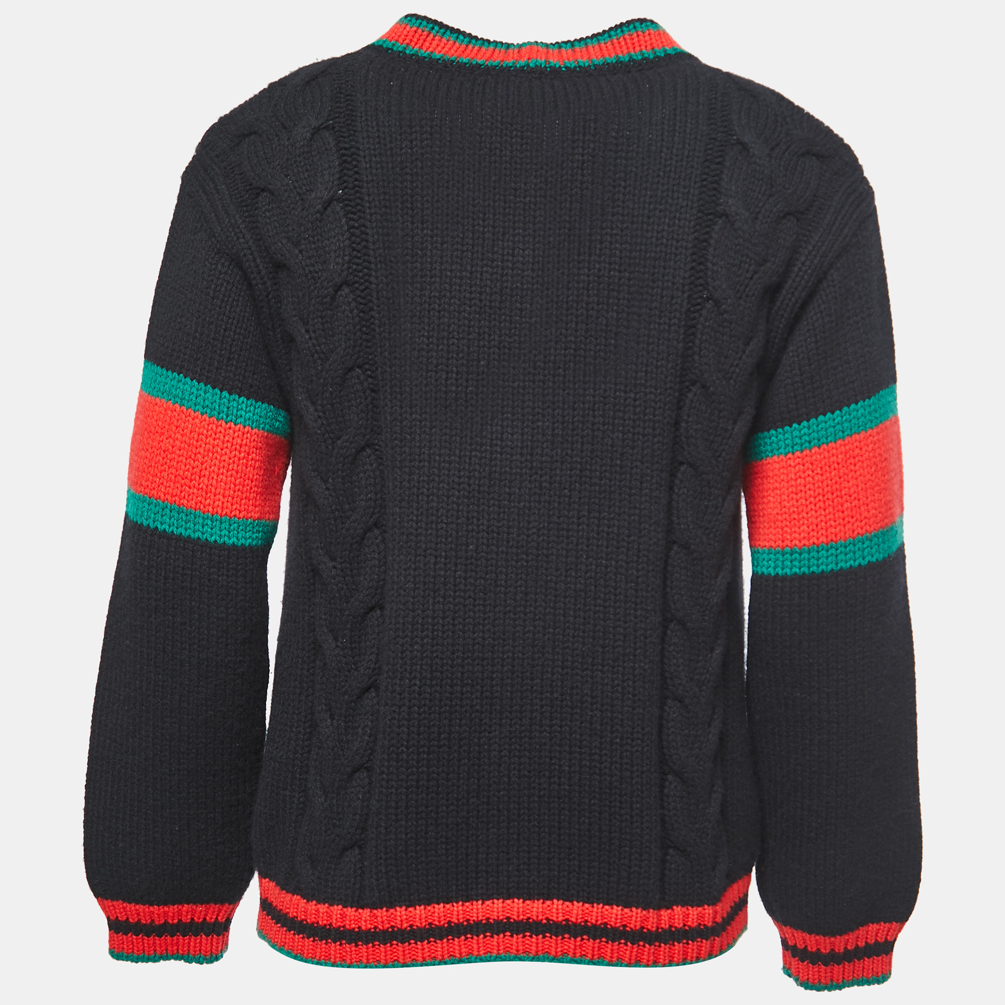 

Gucci Black Wool Cable Knit Web Detail Oversized Cardigan