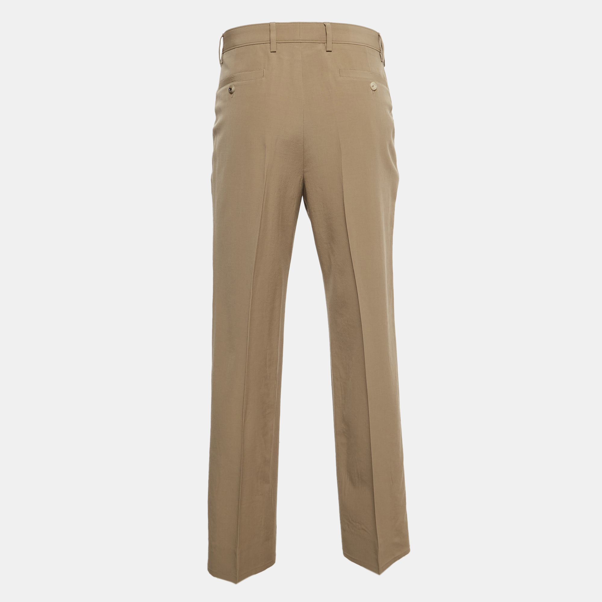 

Gucci Khaki Wool Straight Fit Trousers, Beige