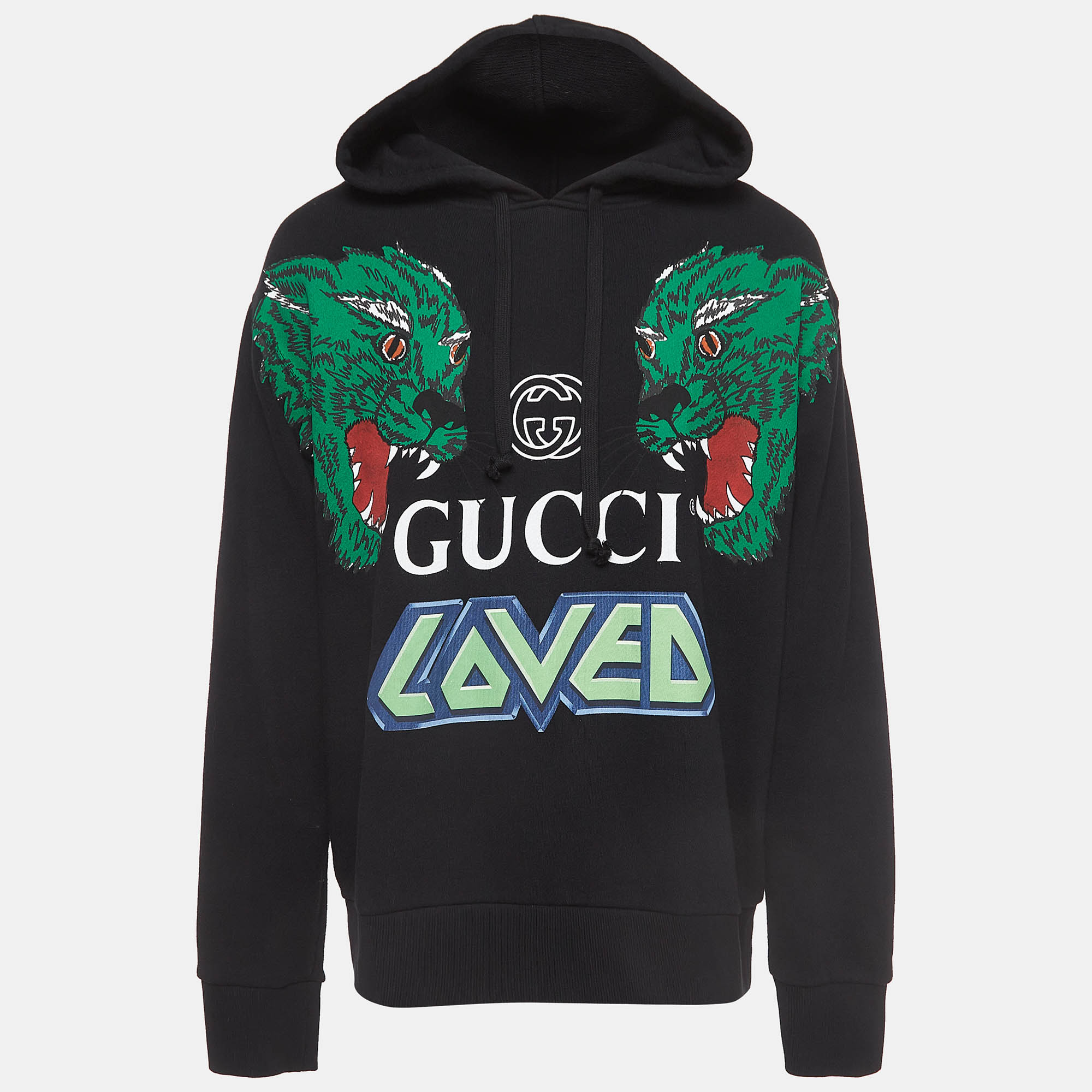 

Gucci Black Logo and Loved Print Cotton Hoodie L