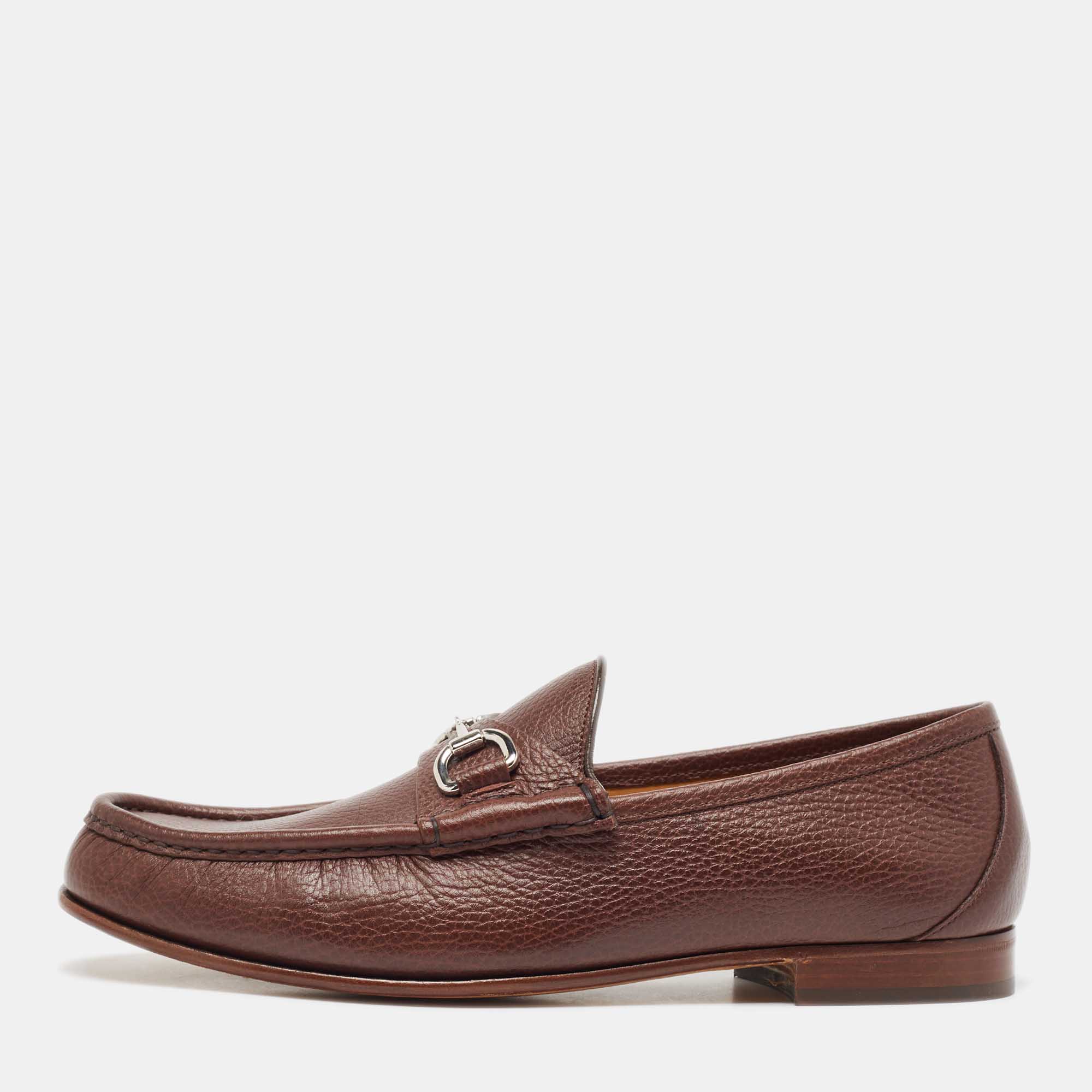 

Gucci Brown Leather Horsebit Slip On Loafers Size 42.5