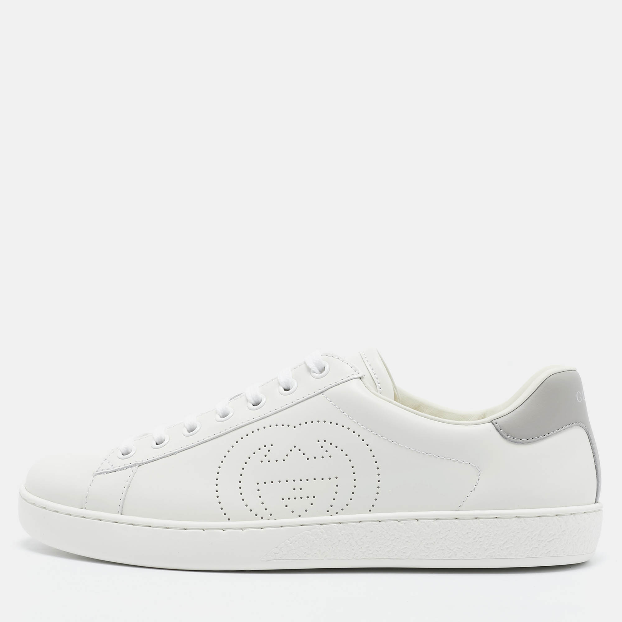 

Gucci White Perforated Interlocking G Leather Ace Sneakers Size 41
