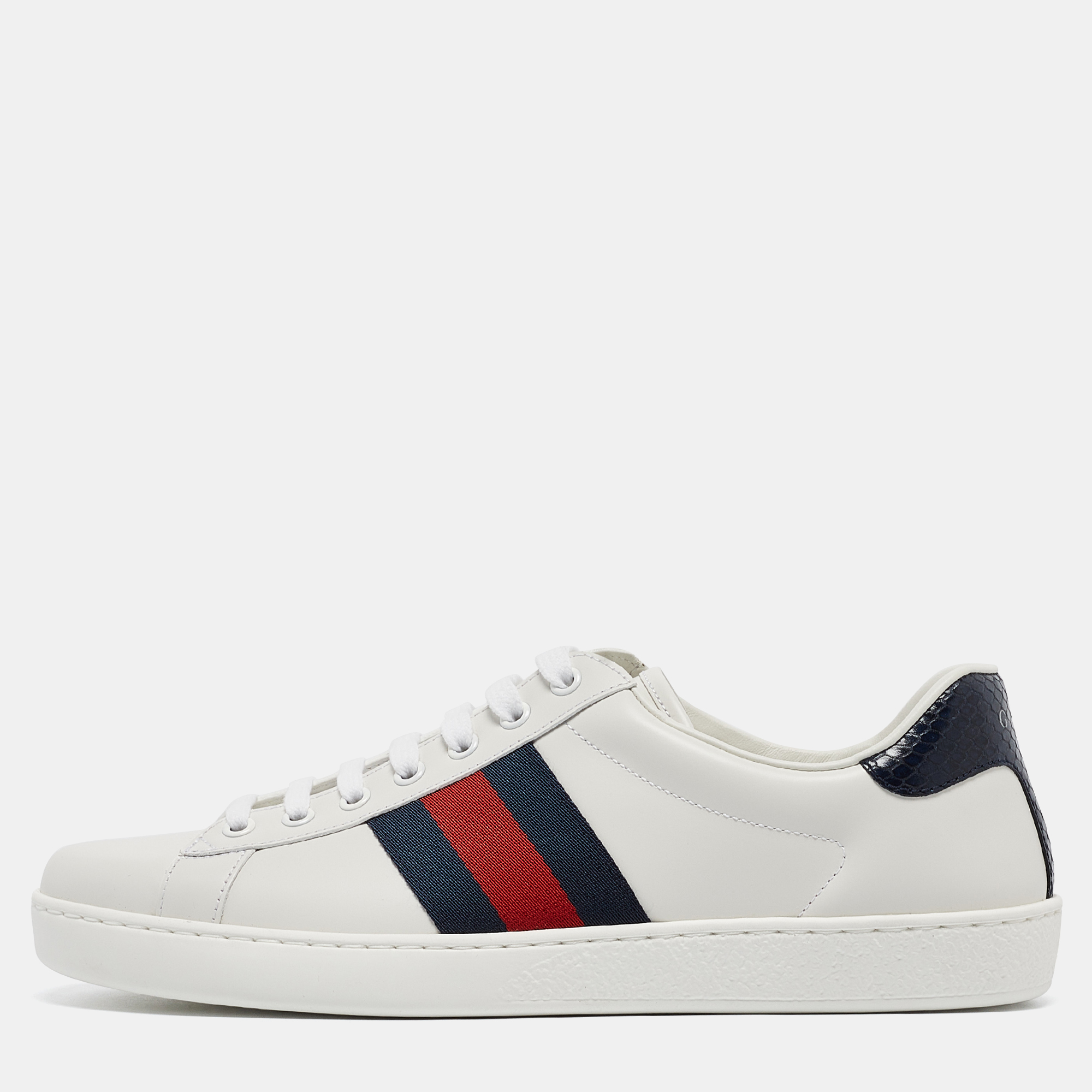 

Gucci White Leather Ace Web Low Top Sneakers Size 42.5