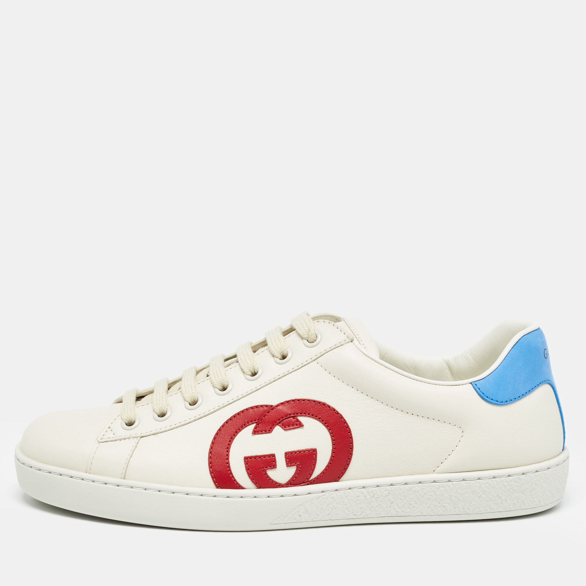 

Gucci Off White Leather Interlocking G Ace Sneakers Size 40