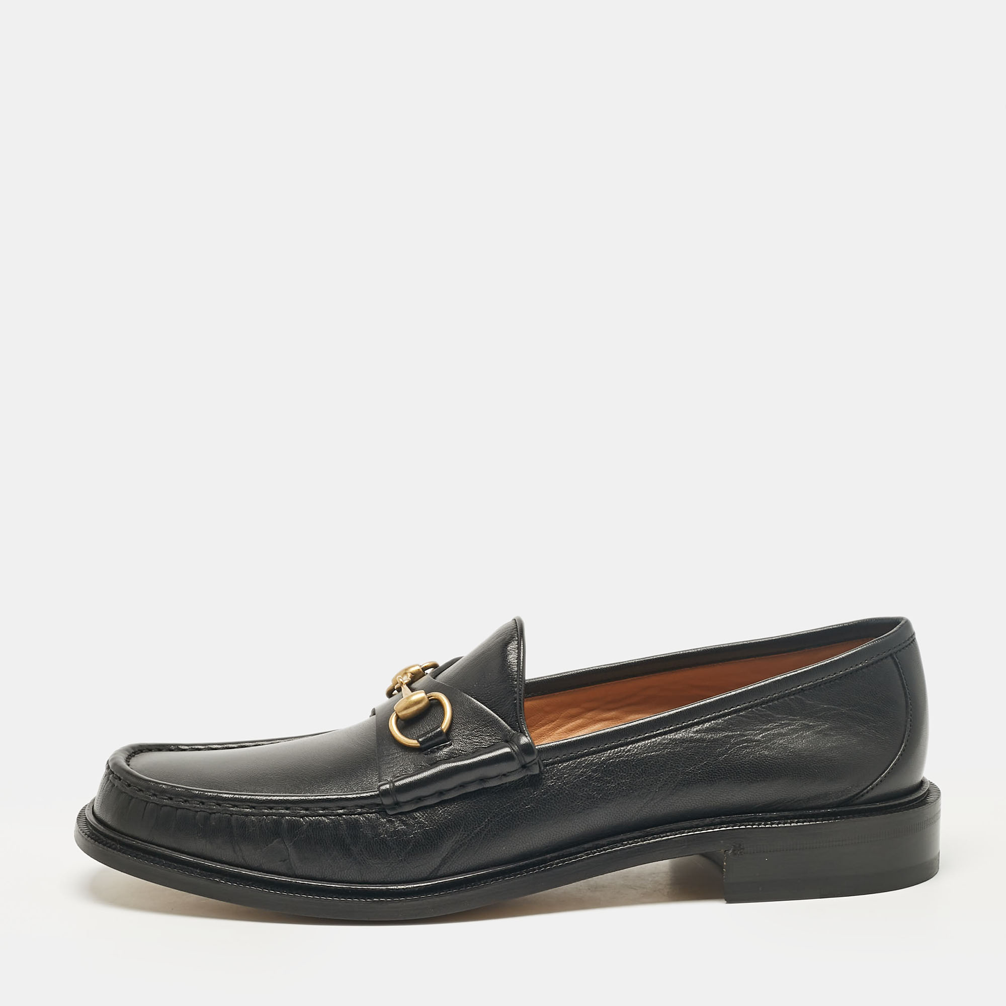 Pre-owned Gucci Black Leather Horsebit Loafers Size 48