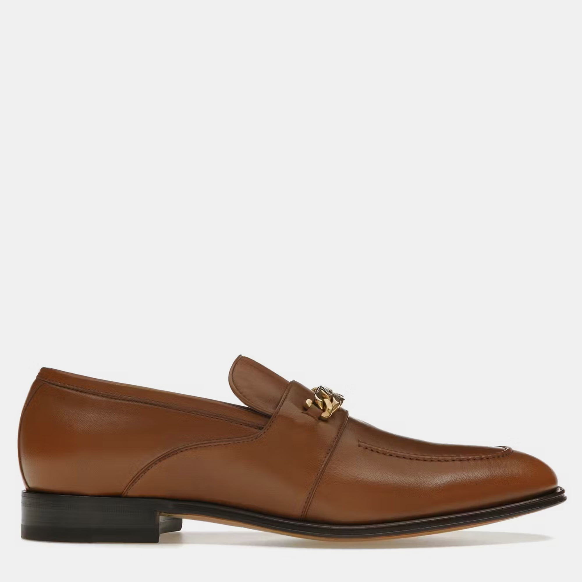 

Gucci Brown Leather Interlocking G Chain Loafers EU