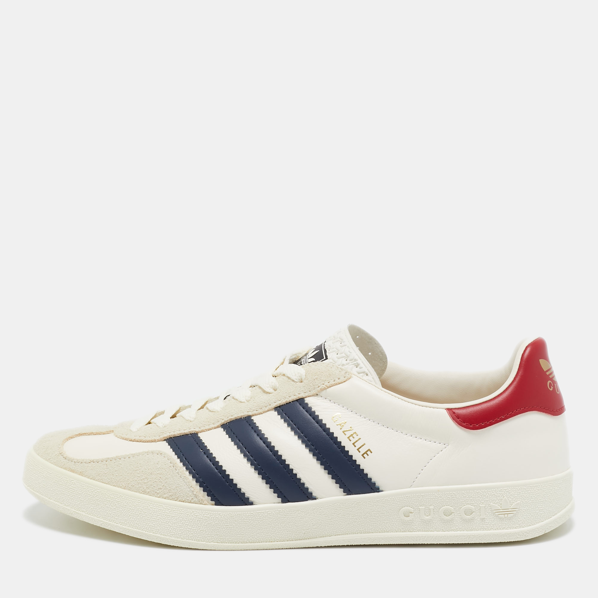 

Adidas x Gucci White Leather and Suede Gazelle Low Top Sneakers Size