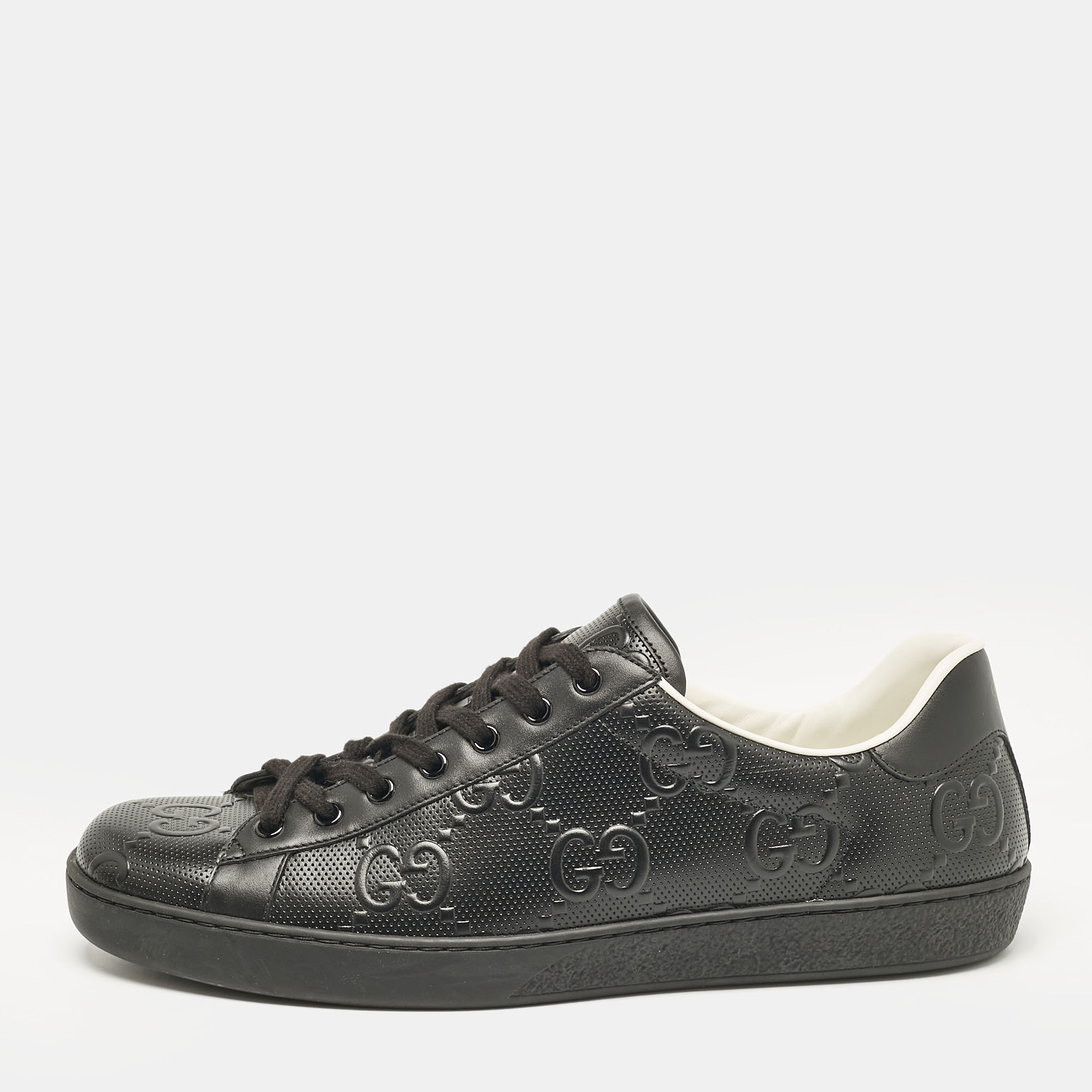 

Gucci Black Leather GG Ace Low Top Sneakers Size 45.5