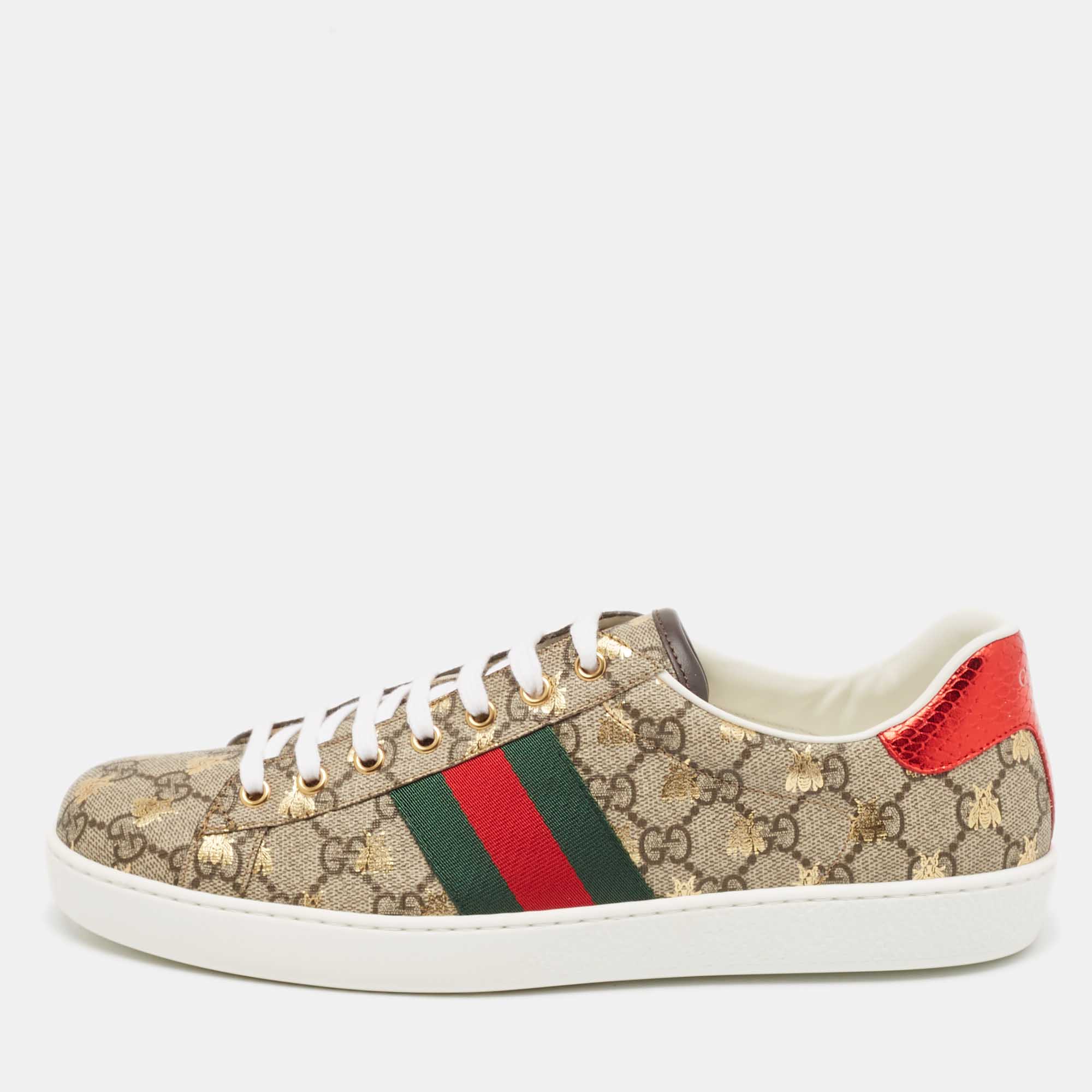 

Gucci Beige/Brown GG Supreme Canvas Bee Ace Sneakers Size 43.5