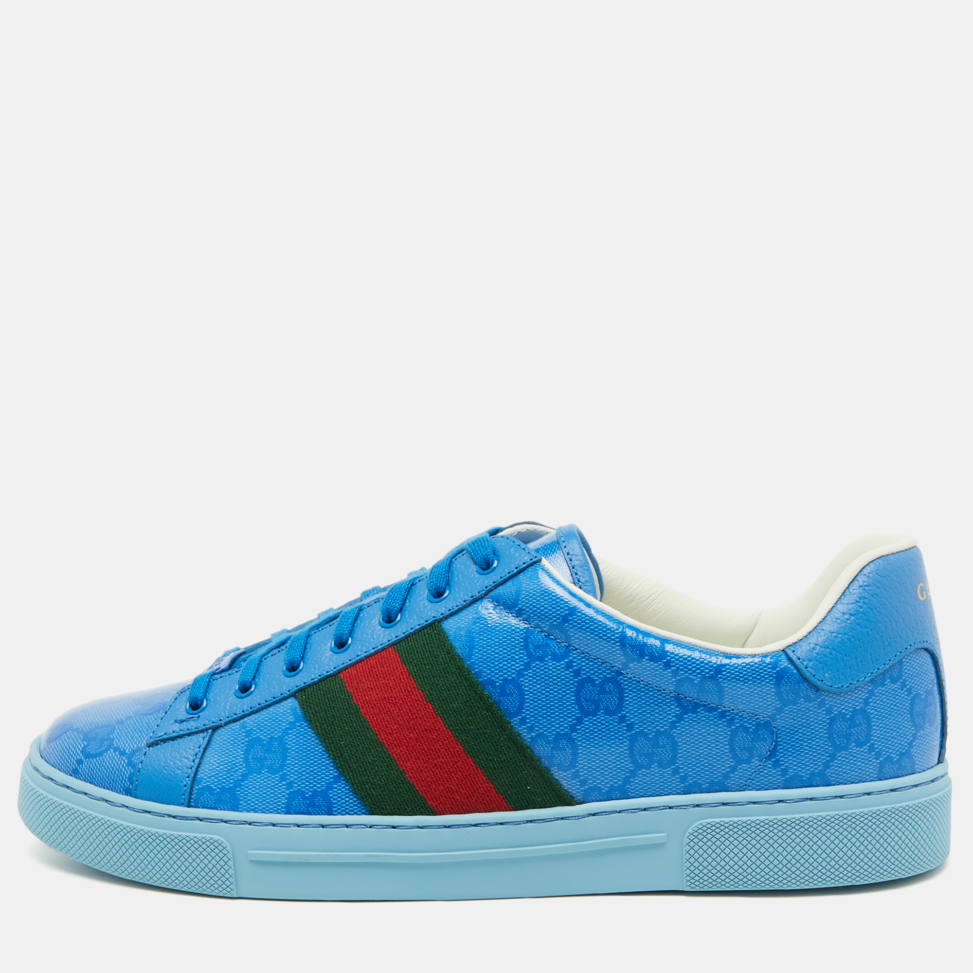 

Gucci Blue GG Crystal Canvas Web Detail Ace Low Top Sneakers Size 44