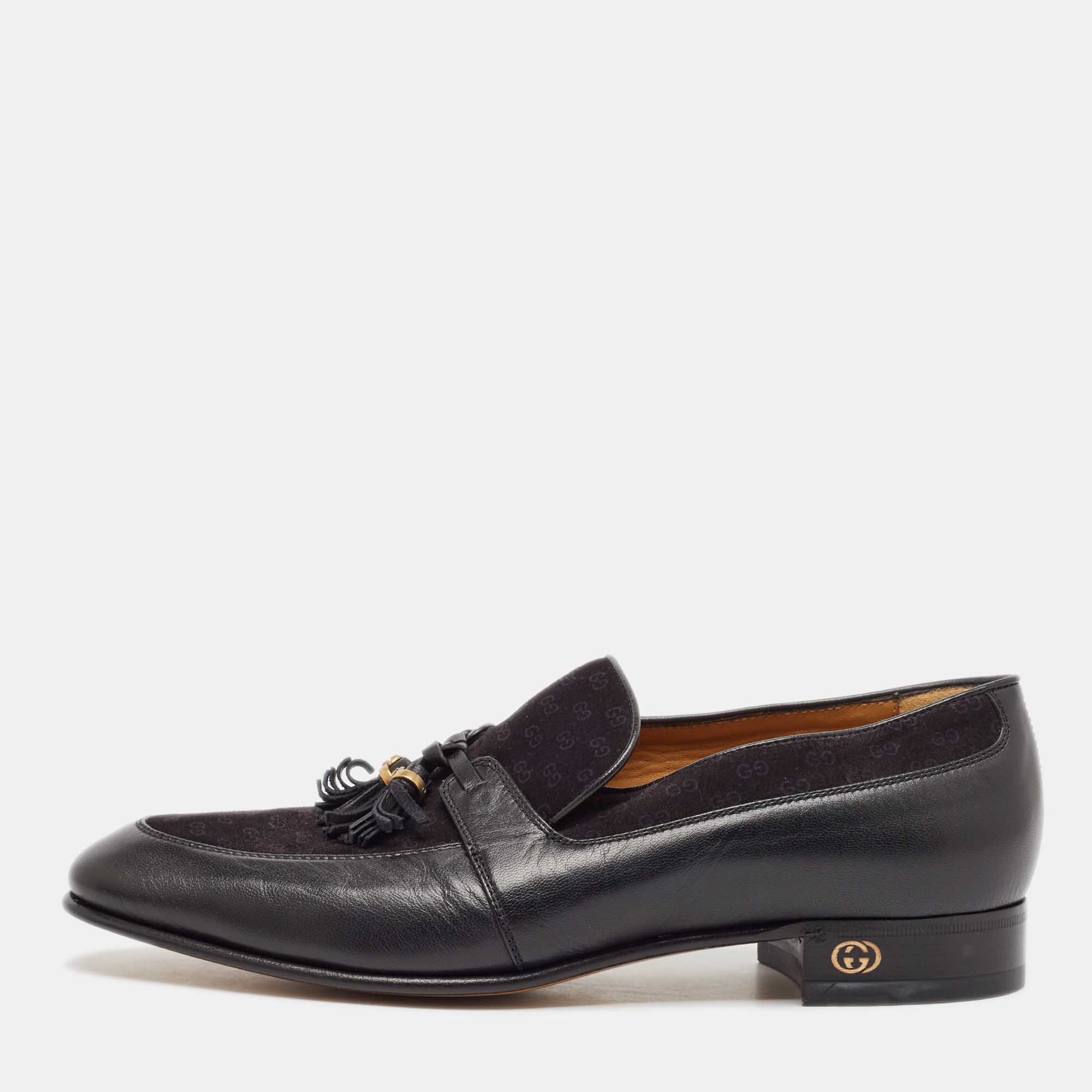 

Gucci Black Leather and Suede Slip On Loafers Size 42