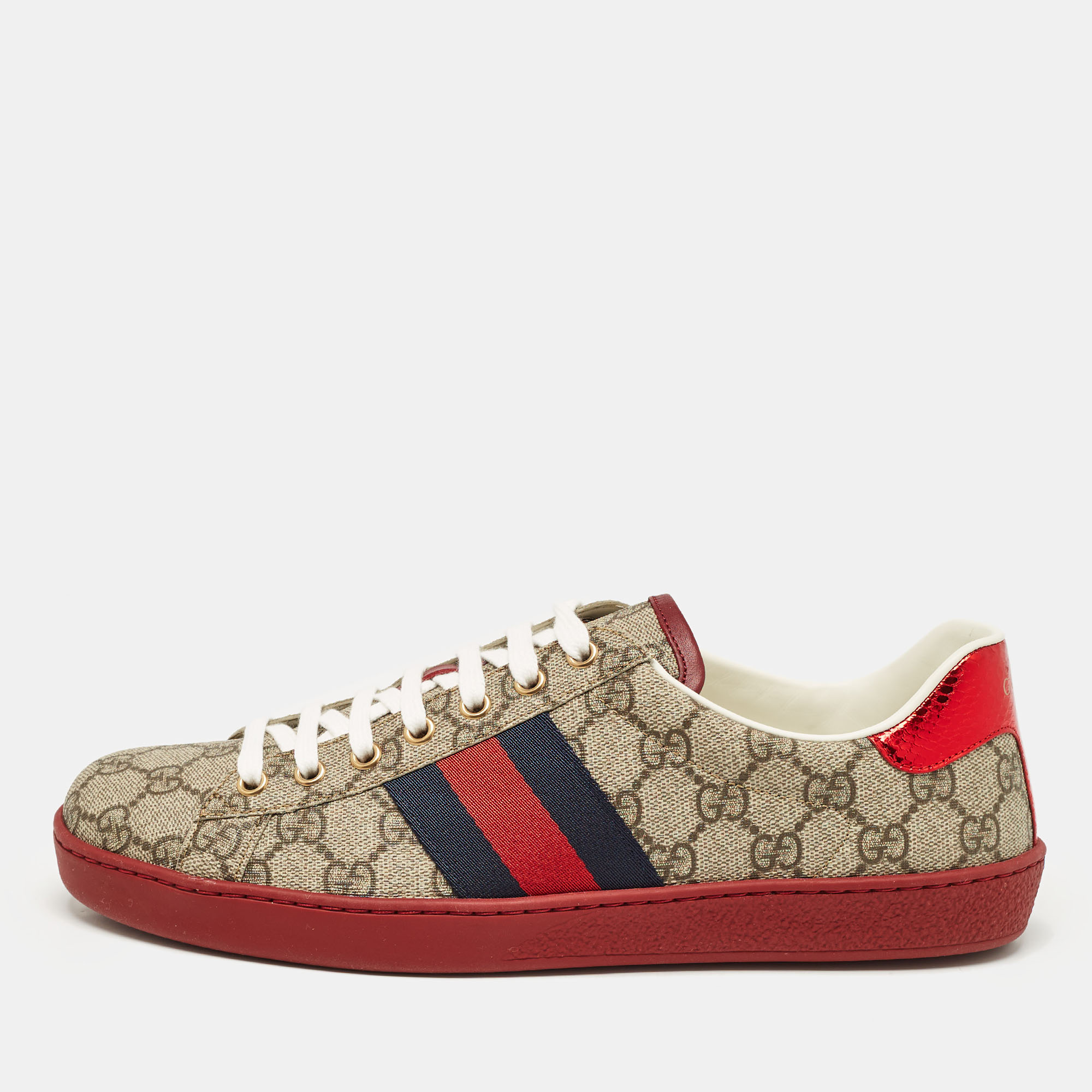 

Gucci Beige/Brown GG Supreme Canvas Ace Sneakers Size 42.5